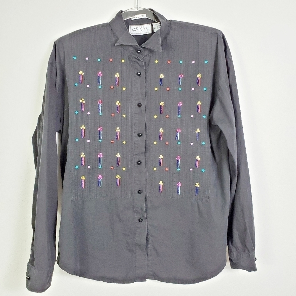 SIDE SADDLE BEADED SEQUINED BLOUSE